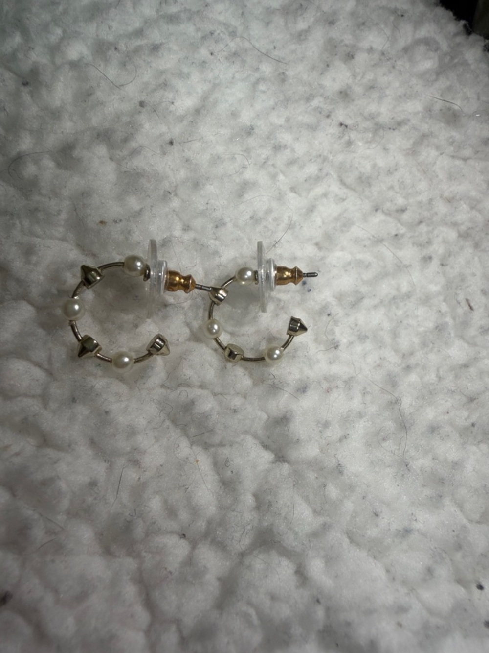 Stella & Dot Gold-Tone Hoop Earrings with White Pearl Like Stones